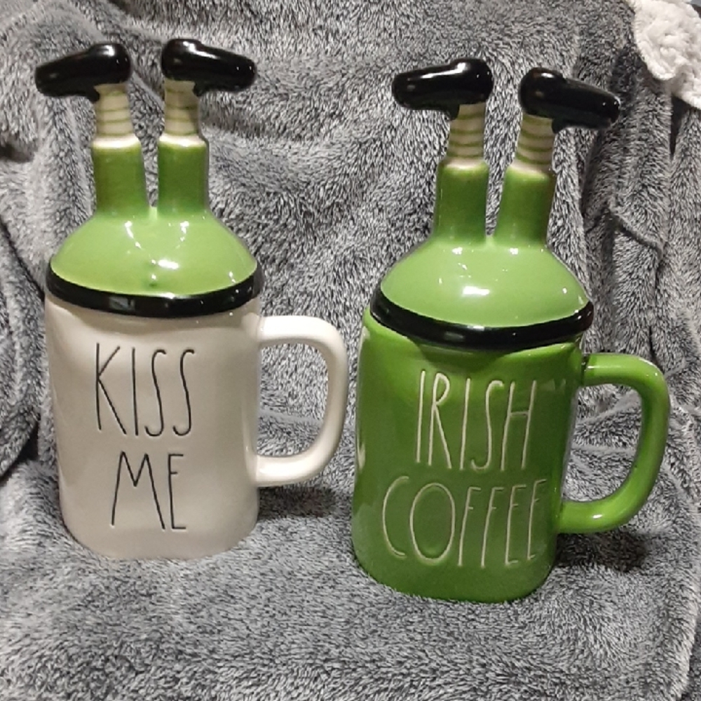 Set Of TWO Rae Dunn Coffee Mugs With Leg Lids